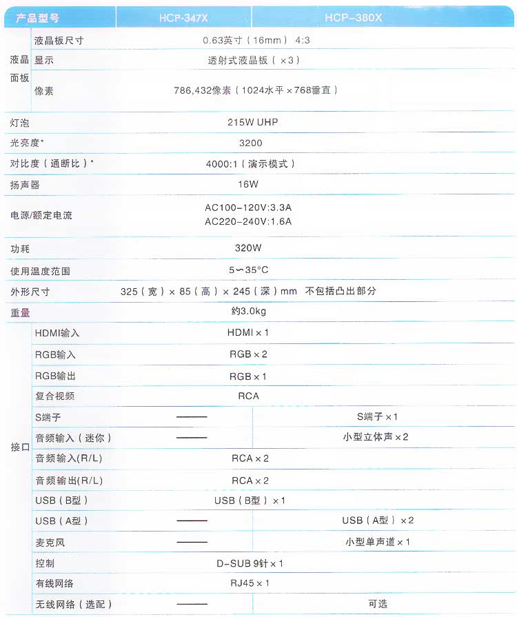 日立(hitachi)hcp-380x 投影仪 商务办公教育会议室投影机 3200流明